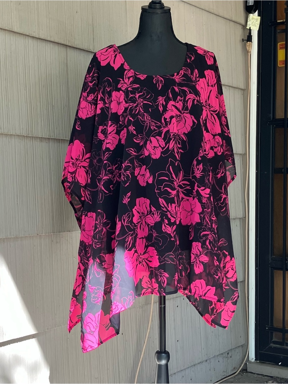 Jessica London 20W Hot Pink & Black "Halftan"-Style Top Sheer Caftan Resortwear